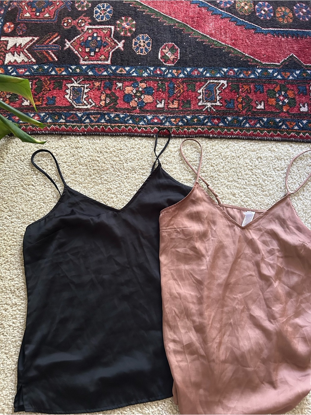 Bundle:  Satin V-Neck Camis - Black & Burnt Rose